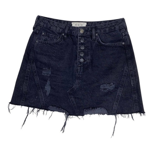 We The Free Womens Denim Mini Skirt Black Aline Distressed Button Fly Pockets-26 - Picture 1 of 7